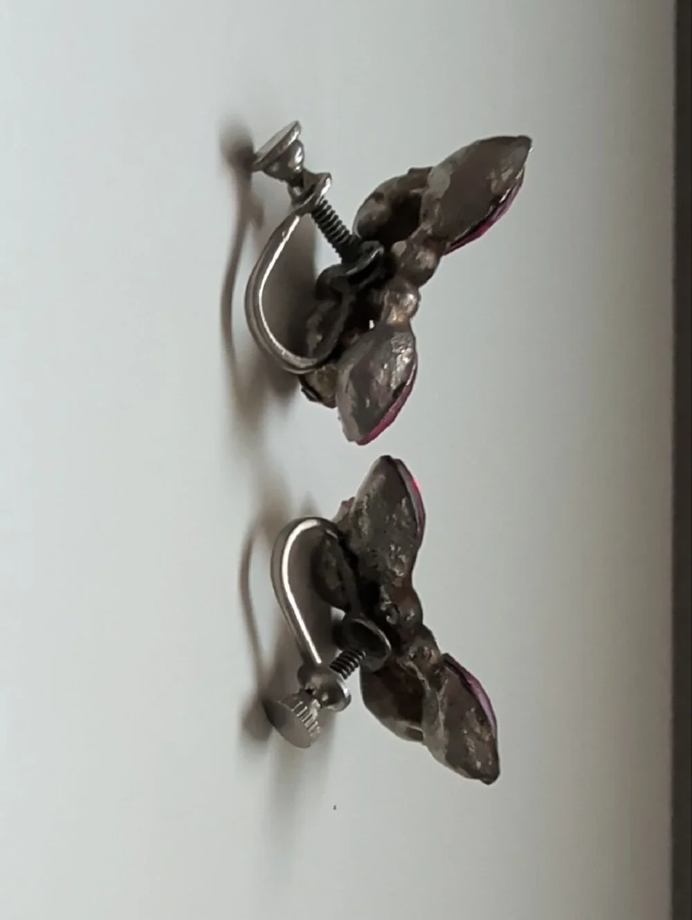 Vintage 1940s Purplish Pink Butterfly ClipOn Estate Sale Earrings Pair